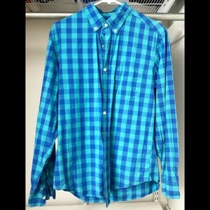 J. Crew Flex Slim fit Button-Down Checked Blue Shirt, Medium